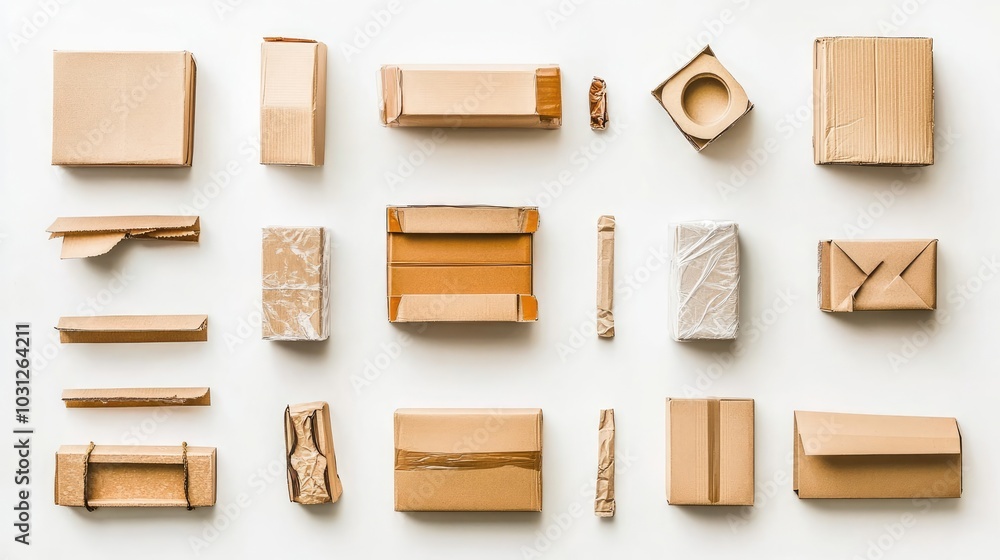 Poster collection of cardboard boxes arranged on a white background generative ai