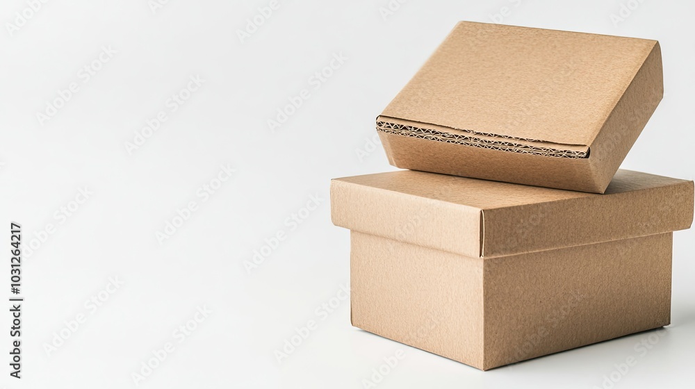 Poster cardboard boxes stacked together on a plain background generative ai