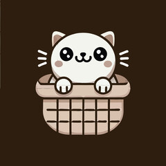 illustration of a cute and cheerful cat in a basket