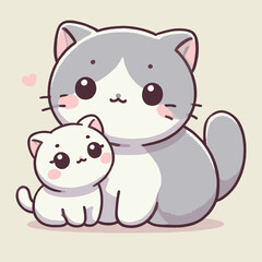 cartoon of a mother cat is gently nuzzling the kitten