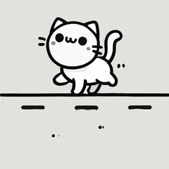 illustration of an adorable white cat walking