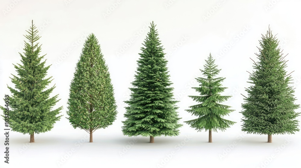 Poster various types of artificial christmas trees lined up for display generative ai