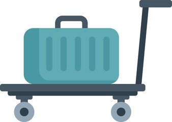 Luggage trolley with one suitcase standing still at the airport, side view, colored vector illustration in flat style