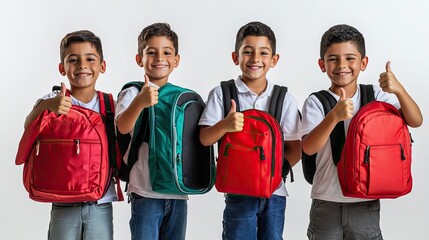 Four Latino American Boys With Backpacks Giving Thumbs up for School Generative AI