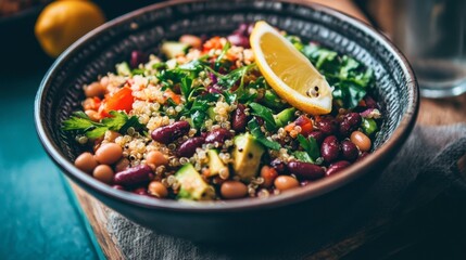 Fresh Quinoa Salad with Vegetables and Lemon Slice