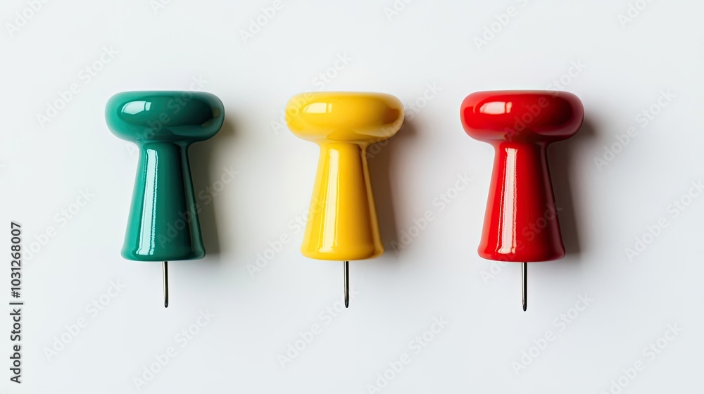 Poster colorful push pins arranged neatly on a white surface for organization generative ai
