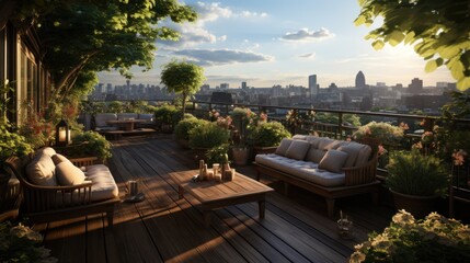 Obraz premium Rooftop Terrace with City Skyline View