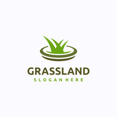 Grassland logo design template. Lawn care concept. Creative vector symbol.