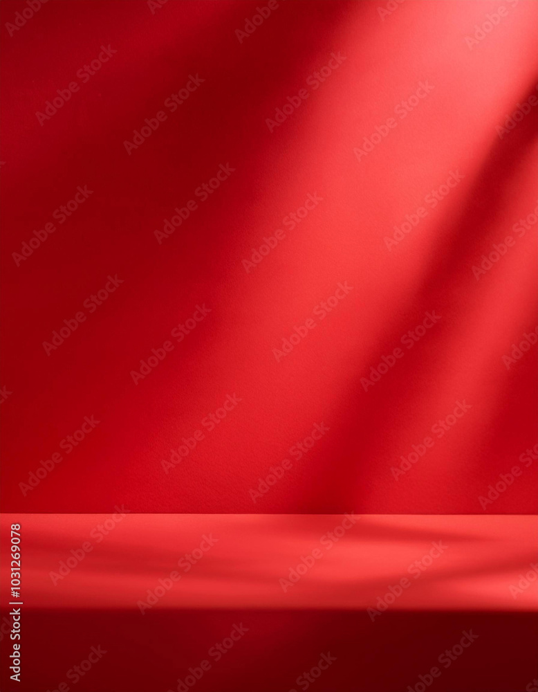 Poster abstract red studio background for product presentation. backdrop with shadows of window for display