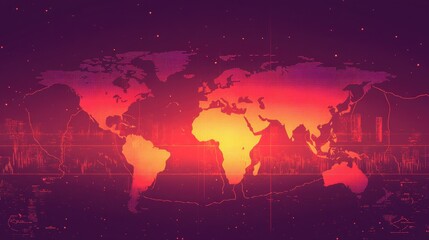 Naklejka premium Vibrant Abstract World Map with Digital Elements