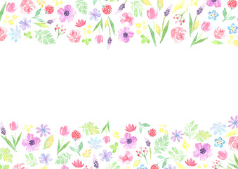 水彩で描いたナチュラルな花のフレーム