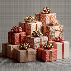 Obraz premium Festive Red and Gold Gift Boxes Arrangement