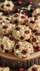 Fototapeta premium Rustic platter with chocolate chip scones and cranberries on a wooden table