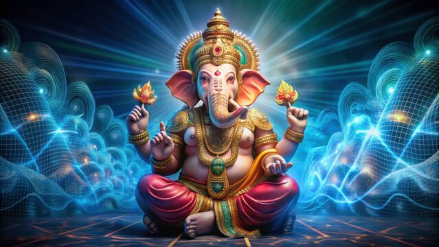 Concept Alabuga Raja Ganapati Bappa meets artificial intelligence, Raja, Ganapati, Bappa, Alabuga, AI, technology, deity