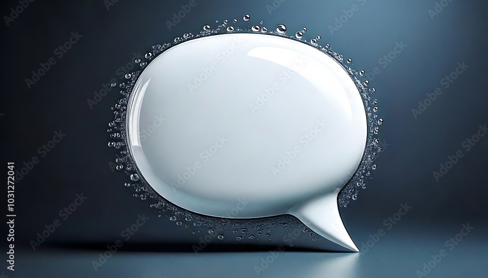 Poster a minimalist design featuring a speech bubble surrounded by a water-like effect, symbolizing communi