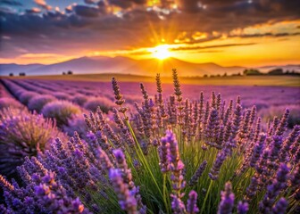 Fototapeta premium Beautiful Lavender Fields in Provence, Closeup of Blooming Flowers with Soft Light for Fashion Photography