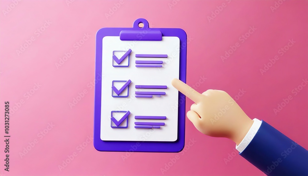 Poster a colorful checklist with checkmarks, indicating tasks completed, with a hand pointing at it against