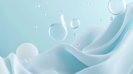 blue bubbles oil or collagen serum for cosmetic product, 3d rendering