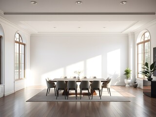 Spacious Dining Room with Empty Wall for Art Mockup
