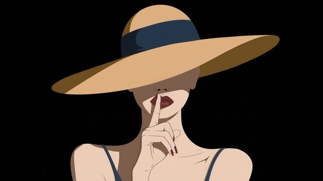 Woman in wide-brimmed hat, blood on lips, modern graphic novel illustration