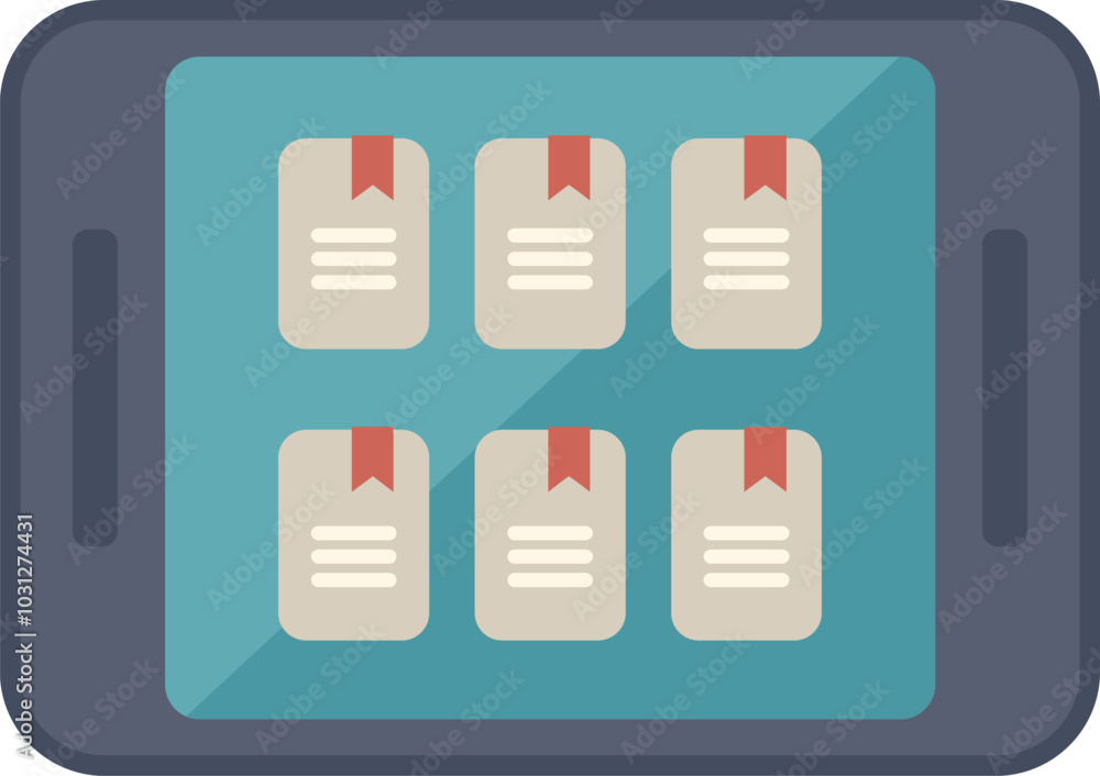Poster smartphone is displaying multiple files with red bookmarks, indicating important or saved content fo