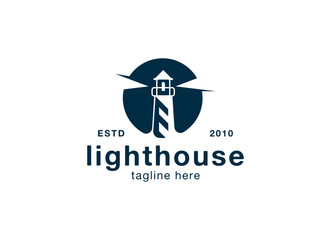 Lighthouse logo design vector illustration. Lighthouse harbor logo design
