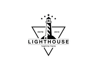 Lighthouse logo design vector illustration. Lighthouse harbor logo design