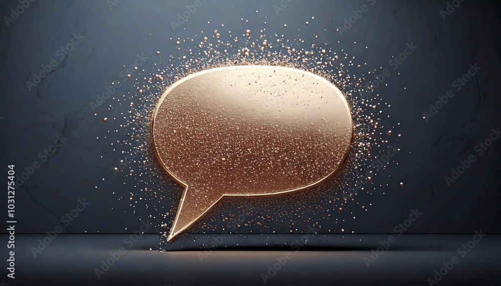 Poster a sparkling speech bubble made of particles against a dark background, symbolizing communication and