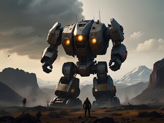 Standing on a mountain, a futuristic man overlooks a modern city, symbolizing ambition and the pursuit of progress.