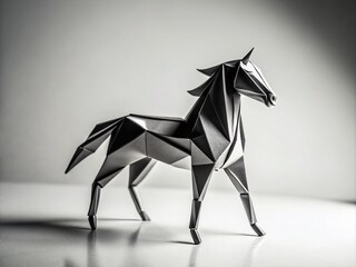 Obraz premium Black and White Origami Horse Sculpture - Minimalist Paper Art for Home Decor and Design