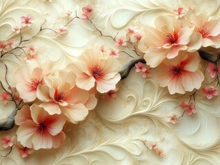 Elegant floral design with soft peach blossoms on a textured background.