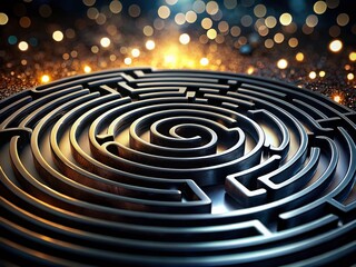 Obraz premium Black Fingerprint Maze Labyrinth Wallpaper - Intricate and Mysterious Design with Unique Fingerprint Patterns for