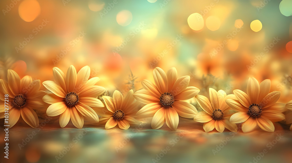 Canvas Prints A soft-focus image of orange flowers against a dreamy background.