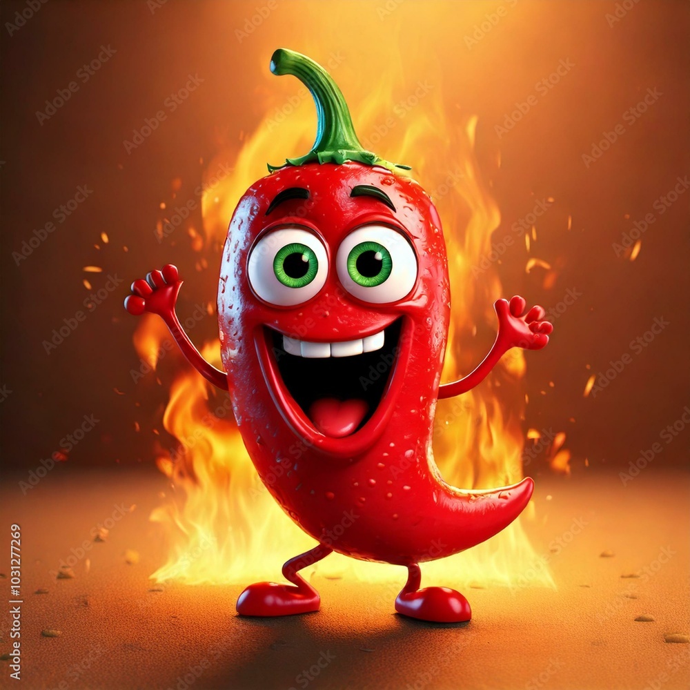 Wall mural Cute Cartoon Hot Chili Pepper Food Character