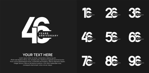 Anniversary logo set vector design, white color for celebration event