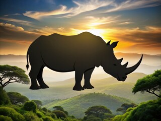 Fototapeta premium Black Silhouette Rhino Logo Design - Aerial Photography Inspiration for Branding and Wildlife Conservation