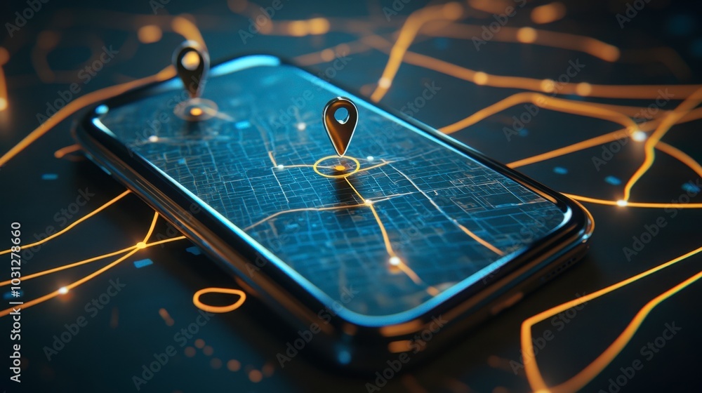 Poster modern smartphone with mapping interface and pins