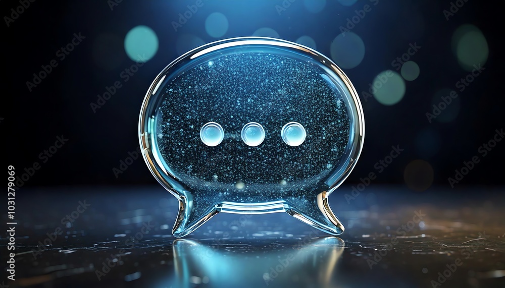 Poster A transparent speech bubble with dots sits against a shimmering background, symbolizing communication and conversation.