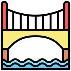 Bridge flat lineal multi color icon, use for UI, UX, app and web development, digital or print. for industry, education, construction, transportation, environment, urban planning theme.