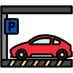 Car Park flat lineal multi color icon, use for UI, UX, app and web development, digital or print. for industry, education, construction, transportation, environment, urban planning theme.