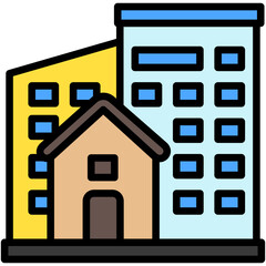 Residential Area flat lineal multi color icon, use for UI, UX, app and web development, digital or print. for industry, education, construction, transportation, environment, urban planning theme.