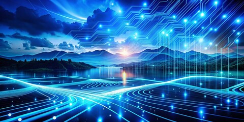 Blue Abstract Technology Cyberspace Background for Data Transfer and Circuit Systems