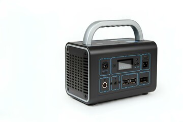 Fototapeta premium ポータブル電源、モバイルバッテリー、発電機、充電、白背景