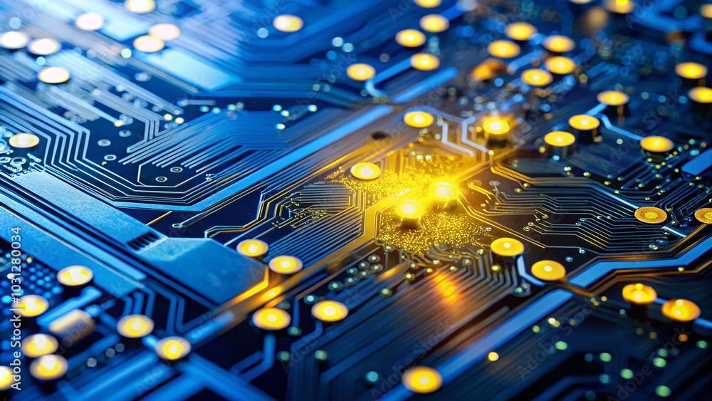 Aufkleber blue circuit board with illuminated lights and distinct yellow markings for enhanced visibility in t