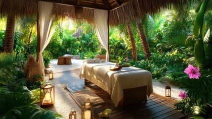 Fototapeta premium Tranquil Outdoor Spa Retreat in Lush Paradise