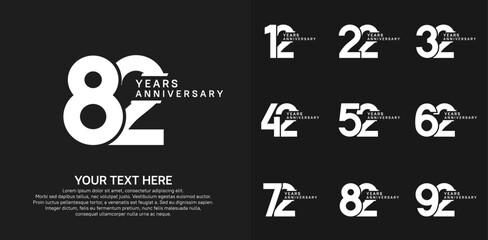 Anniversary logo set vector design, white color for celebration event