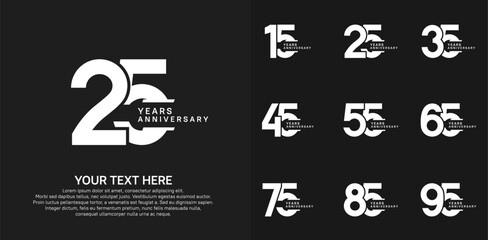 Anniversary logo set vector design, white color for celebration event