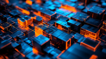 Fototapeta premium Abstract visualization of glowing geometric shapes in a digital environment