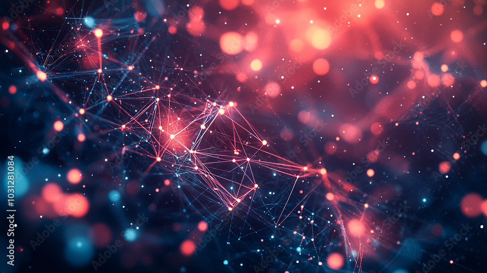 Aufkleber glowing particles in a dark space represent digital networks and connections