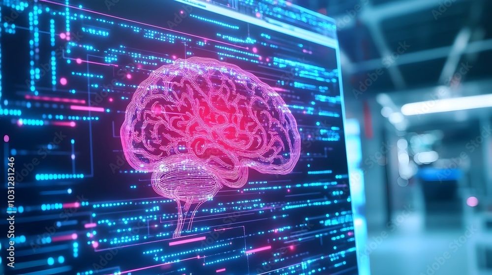 Poster holographic visualization of brain data and neural network analysis for medical research and healthc
